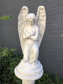 Angel - weatherproof, kneeling, full of stone, large statue.