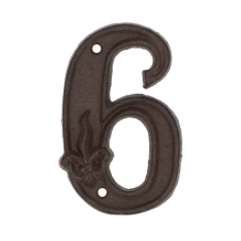 House number - digit 6 - cast iron brown