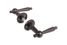 Pair of door handles and rosettes, cast iron black, classic