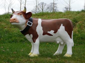 Cow with Neck Strap - 80 cm - Brown White - Polystone