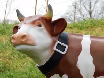 Cow with Neck Strap - 80 cm - Brown White - Polystone