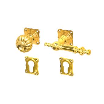 Door fitting set, polished brass, complete, classic