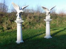 Set of 2 - Eagle on Pedestal - 140 cm - Solid Stone