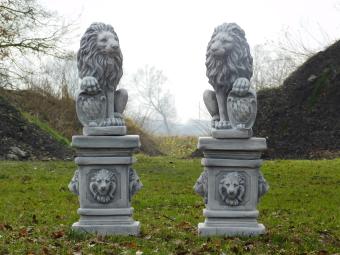 Set of 2 Lions on Pedestal - 100 cm - Stone