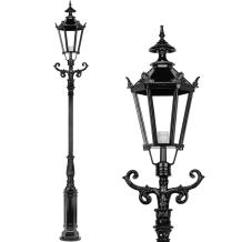 Outdoor lamp, lantern Amsterdam with ceramic fitting and glass, cast aluminium black, 320 cm