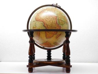 Unique Vintage Globe in Wooden Holder - 52 cm High | With Compass & Months