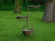 Decorative Bird feeder bath and plant stand - Iron - Green Brown