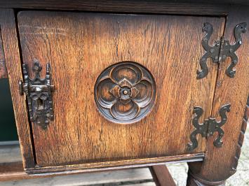 Beautiful used nostalgic antique oak desk, substantial in size.