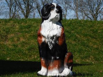 Statue Hund - 76 cm -Polystone - Schwarz, Weiß mit Braun