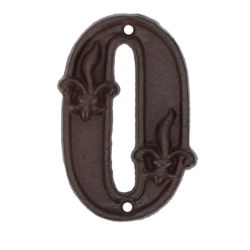 House number - digit 0 - cast iron brown