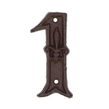 House number - digit 1 - cast iron brown 