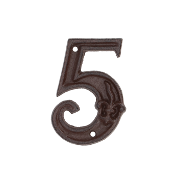 House number - digit 5 - cast iron brown