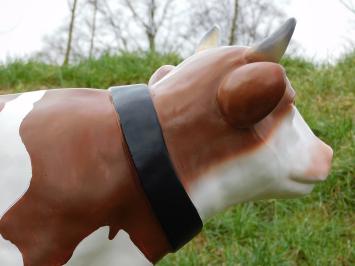 Cow with Neck Strap - 80 cm - Brown White - Polystone