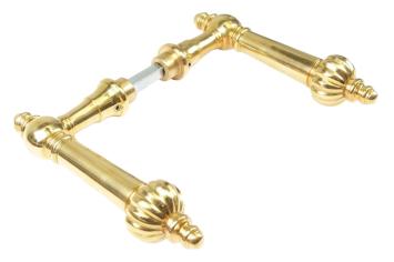 Polished brass door handles, set, historic door hardware