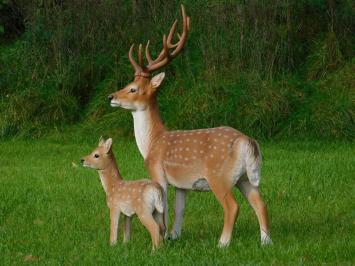 Set of 2 Deer - Small and Large - Polystone - Full in Colour