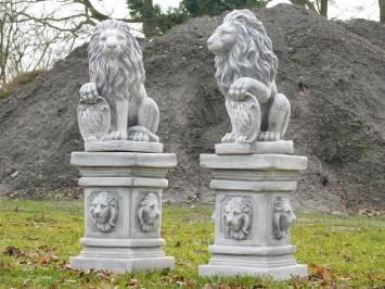 Satz von 2 Löwen auf Sockel - 100 cm - Stein