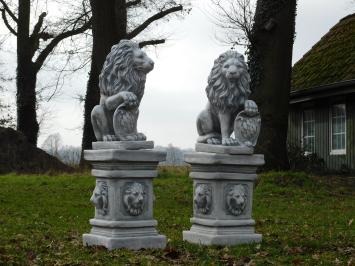 Set of 2 Lions on Pedestal - 100 cm - Stone