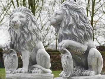 Set of 2 Lions on Pedestal - 100 cm - Stone