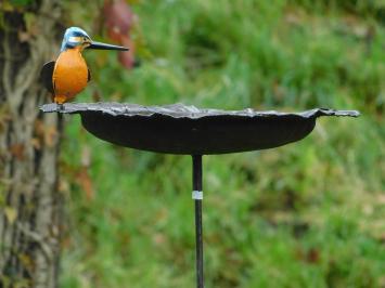 Handgefertigte Futterschüssel mit Eisvogel - Gartenstab - Metall