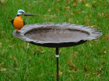 Handgefertigte Futterschüssel mit Eisvogel - Gartenstab - Metall