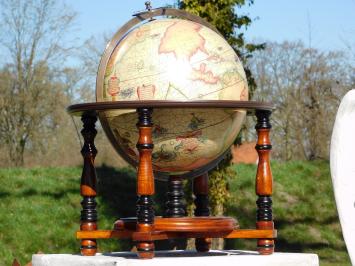 Unieke Vintage Wereldbol in Houten Houder – 52 cm Hoog | Met Kompas & Maanden