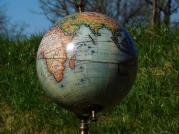 Vintage Globe on Round Base - 60 cm - Wood & Brass