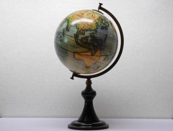 Vintage Globe on Round Base - 60 cm - Wood & Brass