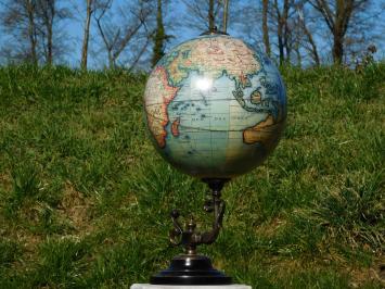 Vintage Globe on Ornate Base - 58 cm - Brass and Wood