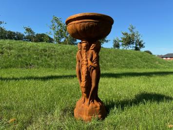 Beeld en tuinvaas 'Drie Vrouwen' met schaal - 85 cm - volledig steen - oxide